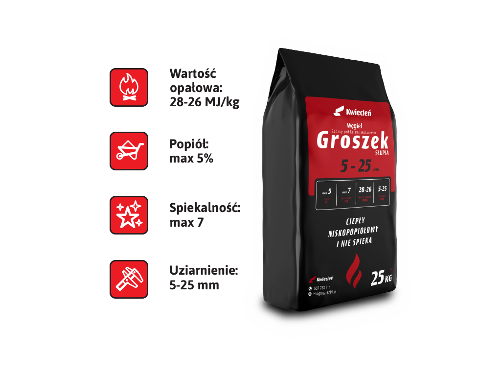 Ekogroszek NR1 2,5-5,5% popiołu paczkowany